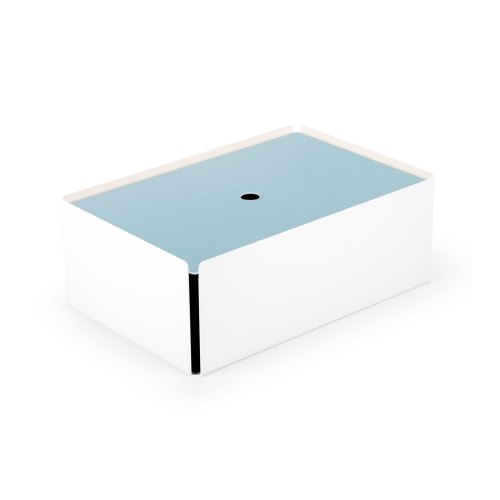 CHARGE-BOX blanc cuir bleu clair